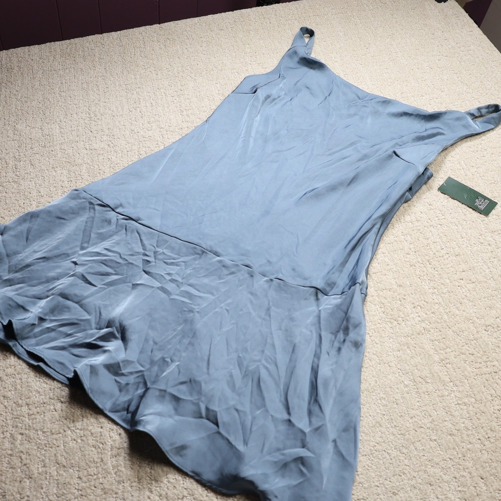 Wild Fable Slate Blue Satin Drop Waist Mini Dress XXL TARS0639J NEW